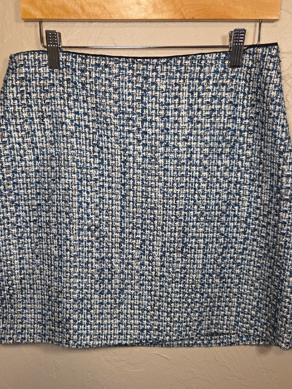 Tweed Mini Skirt Blue White Size 8 Classic Chic Pencil Skirt